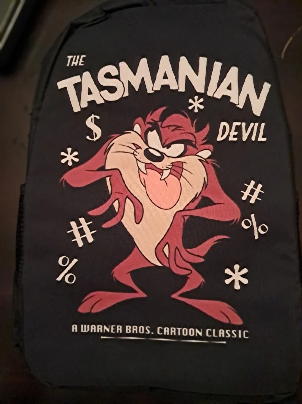 Warner Bros. Kids Black Backpack with Pink & Cream Tasmanian Devil Graphic